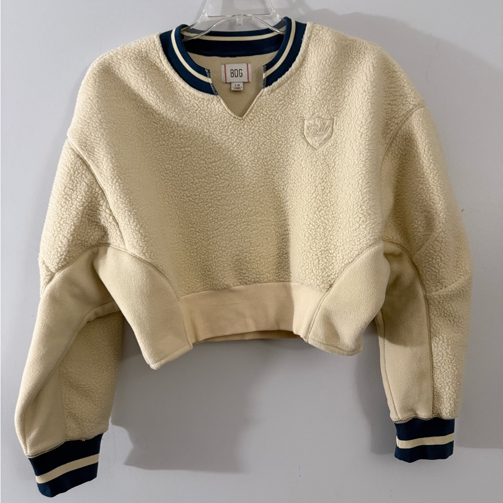 BDG Cream Crop Top with Navy Trim